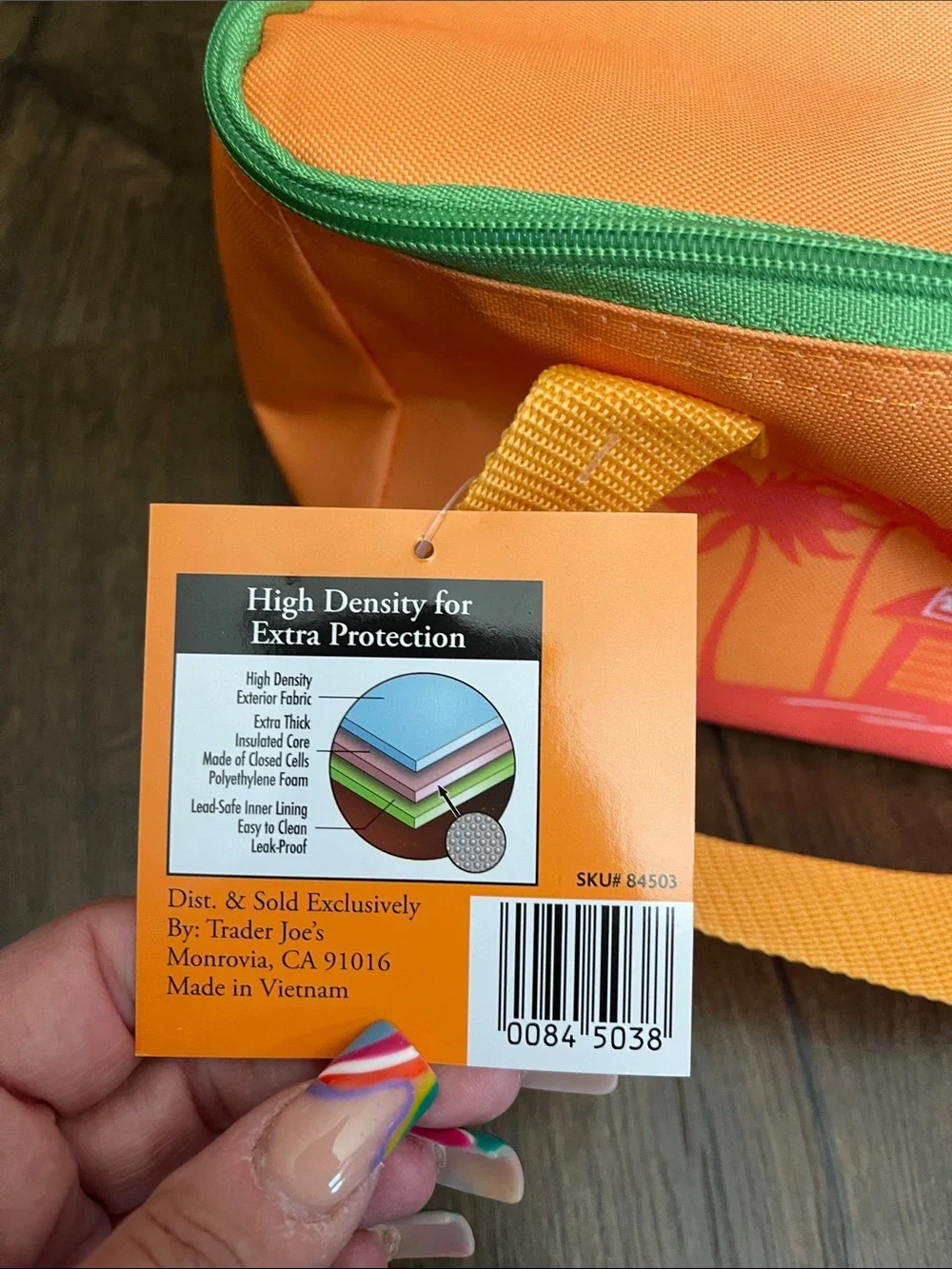 Trader Joe's Orange Insulated Lunch Bag with Green Zipper